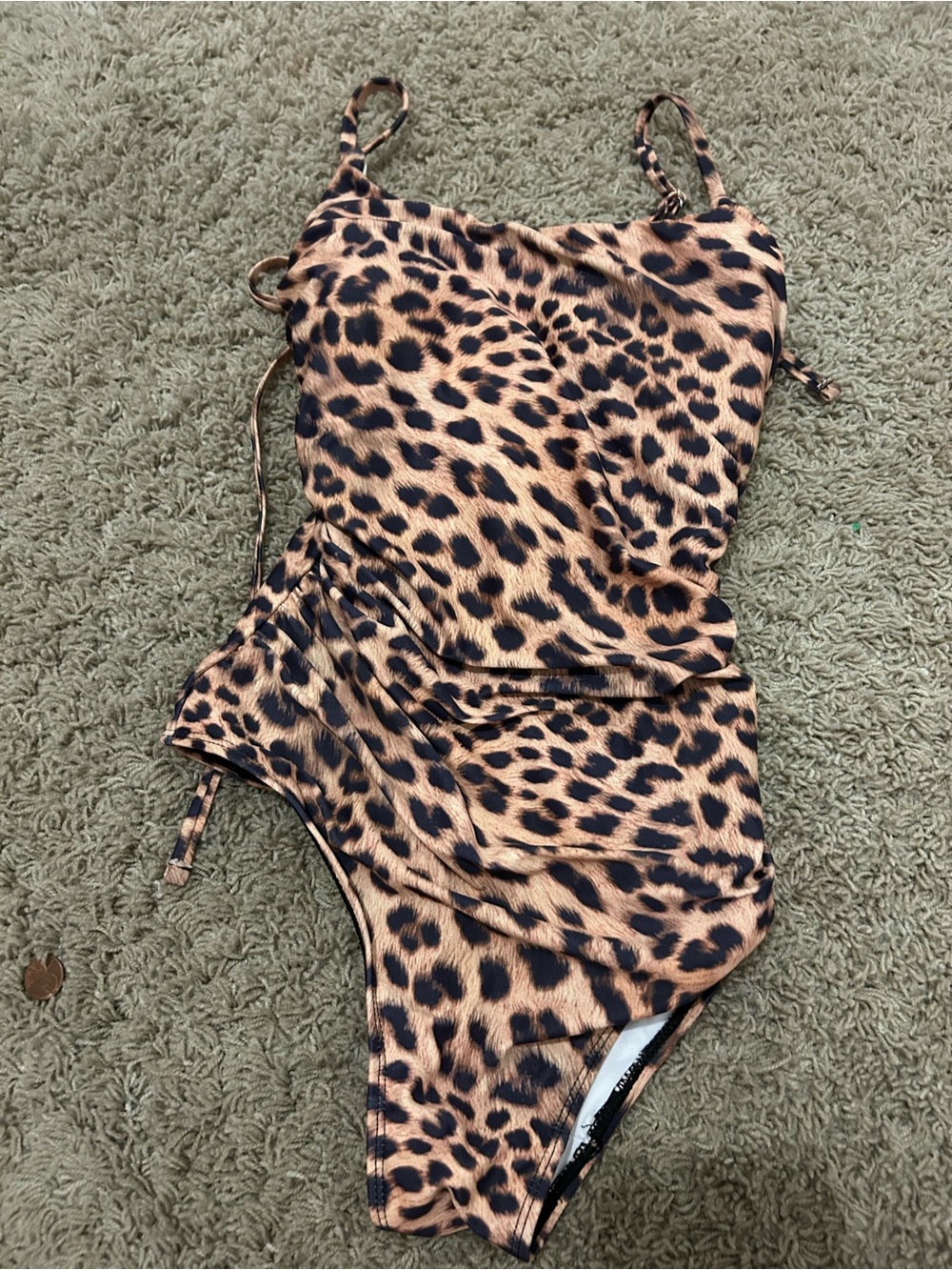 Amazon Women One-Piece Swimsuit Leopard Print Brown Tan Black